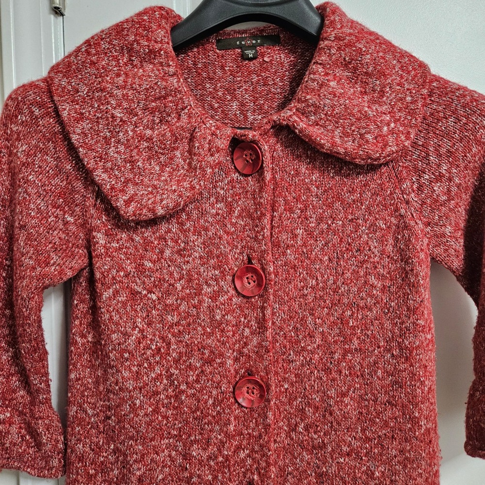 Fever Retro Cardigan Dress Womens Med Red Marled Peter Pan Collar Bell Sleeve - Picture 5 of 11